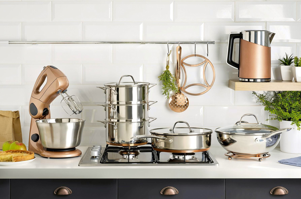 Clean copper and black kitchen