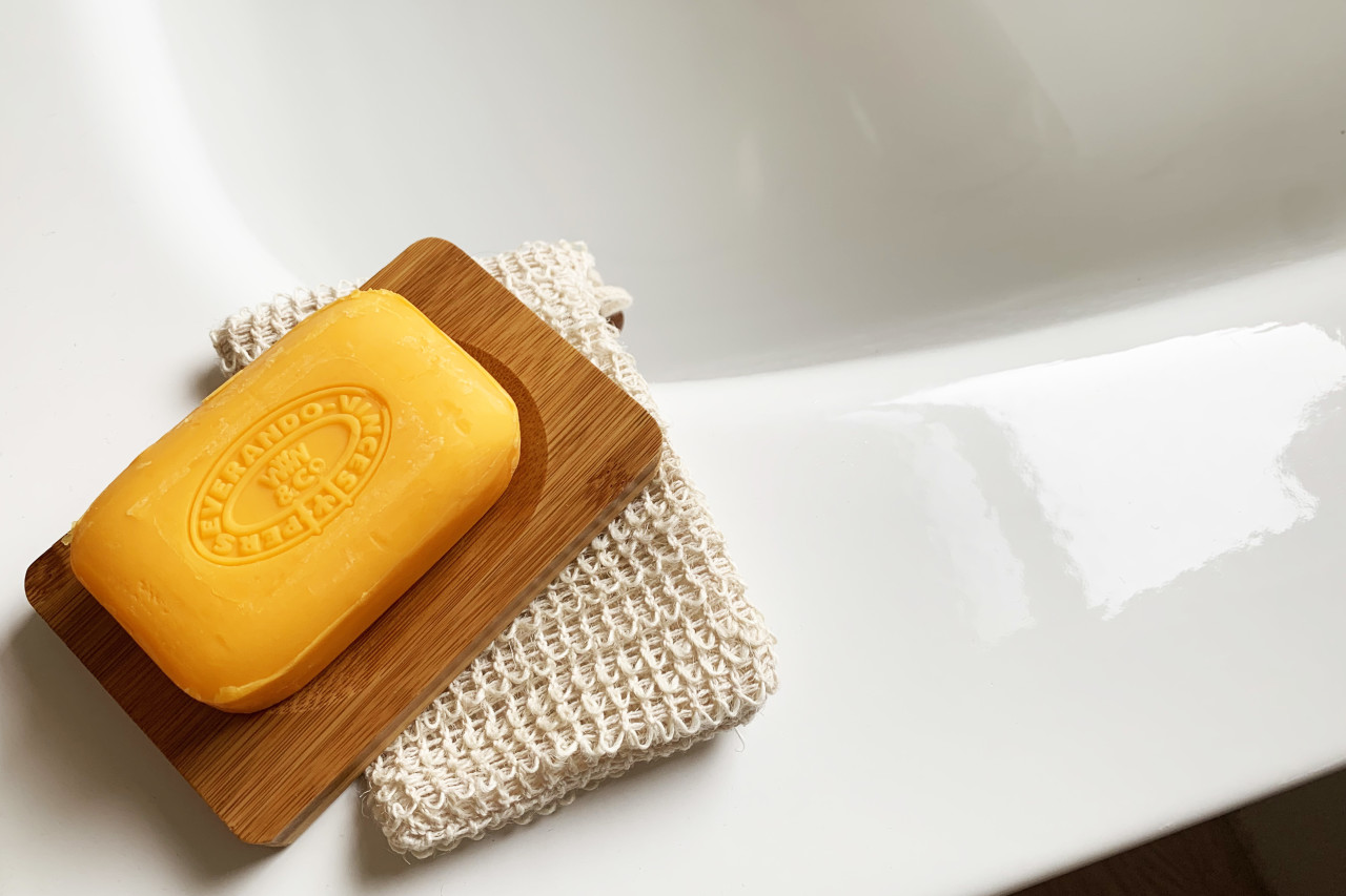 Soap on the side of a bath